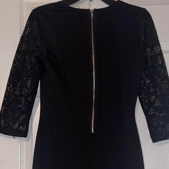 WOMENS size M~ BLACK LACE FAUX LEATHER INSERTS~ 3/4 SLEEVE~ BODYCON  .. - Picture 9 of 9